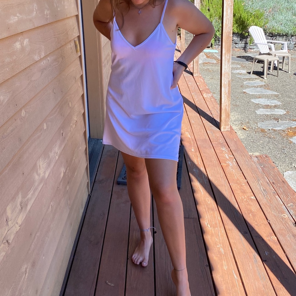 White v-neck slip dress